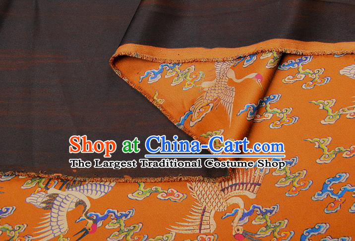 China Classical Silk Fabric Orange Brocade Traditional Cranes Pattern Gambiered Guangdong Gauze