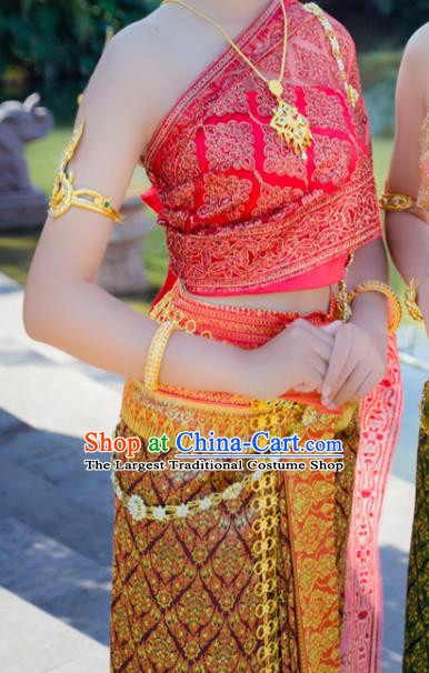 Asian Thai Female Stage Performance Uniforms Clothing Traditional Thailand Court Golden Dress