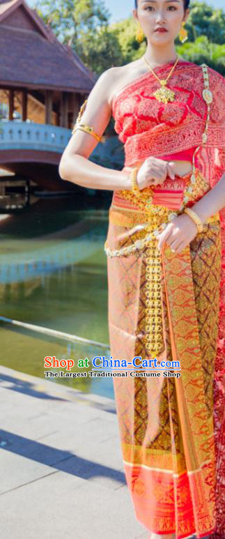 Asian Thai Female Stage Performance Uniforms Clothing Traditional Thailand Court Golden Dress