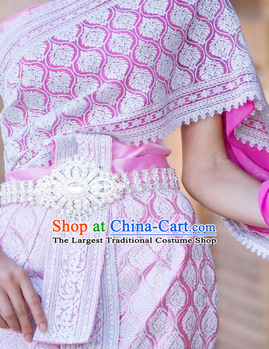 Asian Thai Folk Dance Clothing Traditional Thailand Court Princess Rosy Dress Uniforms