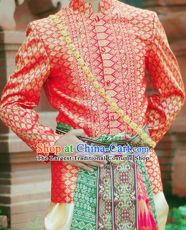 Thailand Traditional Wedding Bridegroom Costumes Asian Thai Prince Stage Performance Clothing
