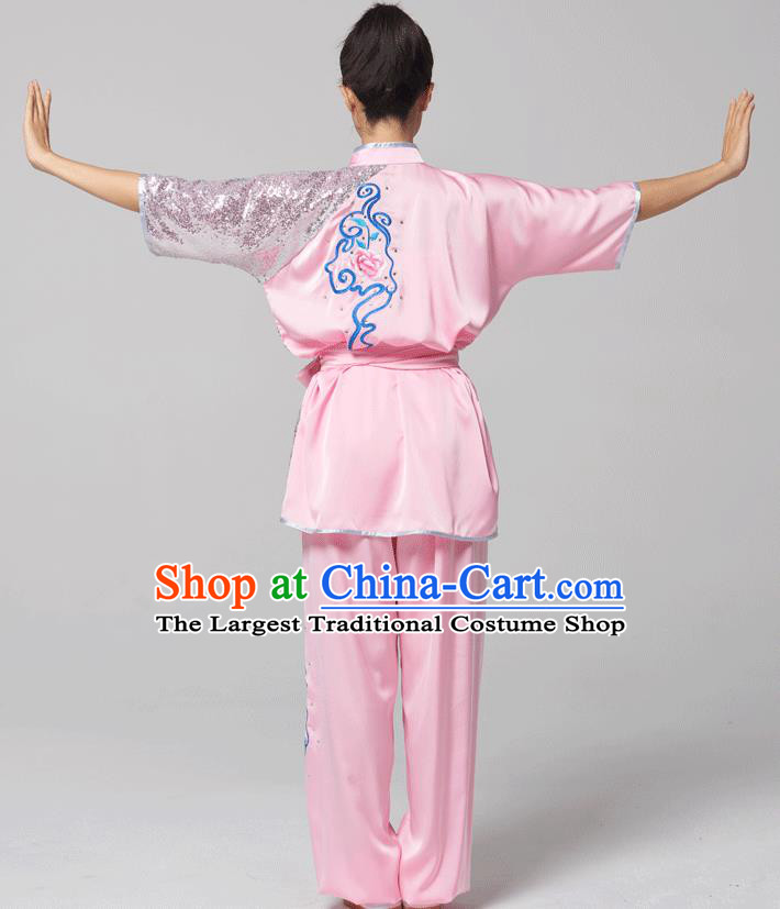 China Traditional Kung Fu Competition Pink Uniforms Tai Chi Martial Arts Costumes