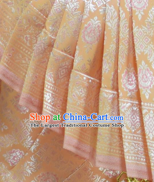 Asian Thai Wedding Bride Uniforms Embroidery White Blouse and Champagne Skirt Traditional Thailand Court Dress Clothing