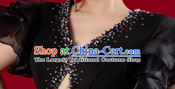 Top Grade Stage Show Clothing Catwalks Black Fishtail Dress Annual Meeting Compere Full Dress
