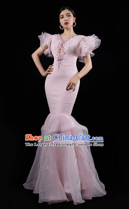 Top Grade Catwalks Pink Fishtail Dress Annual Meeting Full Dress Stage Show Compere Clothing