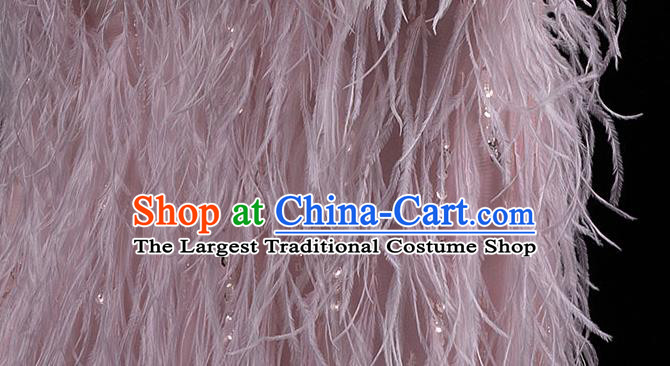 Top Grade Catwalks Pink Feather Slim Dress Stage Show Compere Clothing Annual Meeting Embroidery Sequins Full Dress