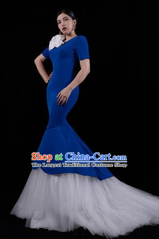 Top Grade Catwalks White Veil Trailing Dress Stage Show Compere Clothing Annual Meeting Royalblue Full Dress