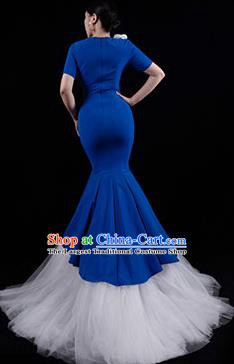 Top Grade Catwalks White Veil Trailing Dress Stage Show Compere Clothing Annual Meeting Royalblue Full Dress