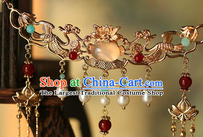 Chinese Traditional Ming Dynasty Princess Necklace Accessories Ancient Palace Lady Golden Tassel Necklet