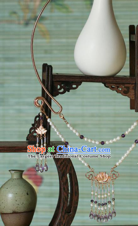 Chinese Traditional Tang Dynasty Necklace Accessories Ancient Princess Amethyst Tassel Necklet