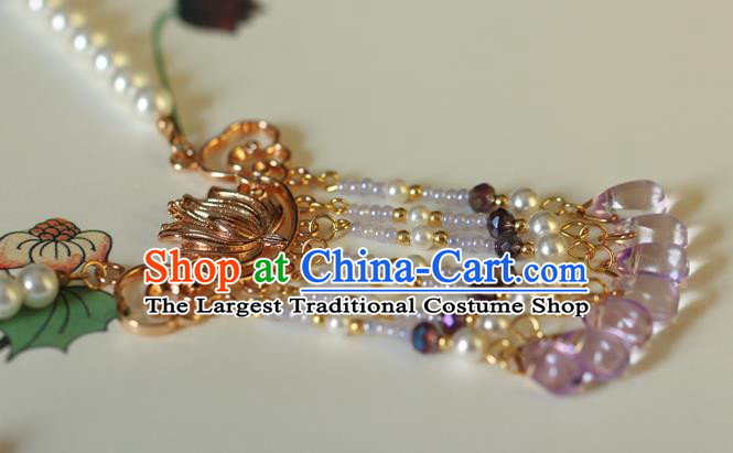 Chinese Traditional Tang Dynasty Necklace Accessories Ancient Princess Amethyst Tassel Necklet