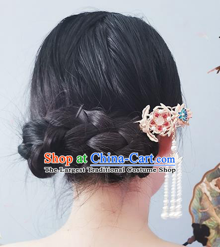 China Traditional Ming Dynasty Court Woman Hairpin Ancient Empress Pearls Tassel Hair Stick