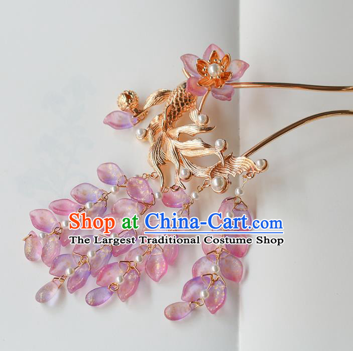 China Traditional Ming Dynasty Goldfish Hairpin Ancient Princess Wisteria Tassel Hair Stick