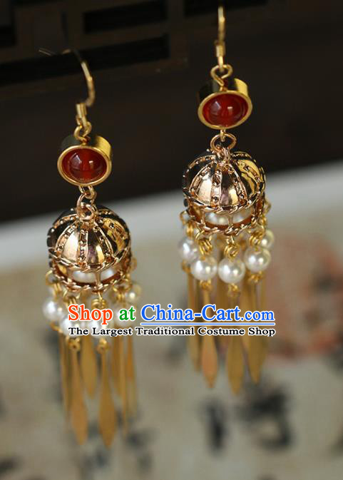 Chinese Traditional Hanfu Tassel Earrings Ancient Bride Golden Ear Accessories