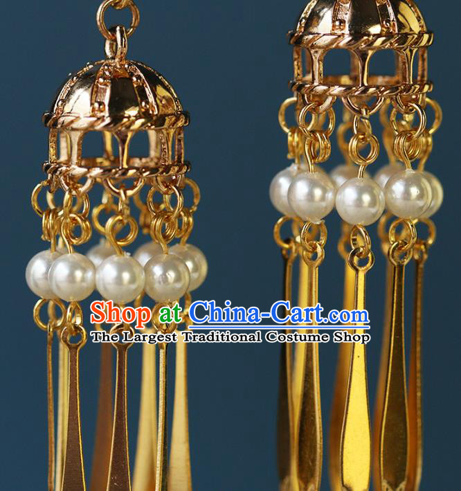 Chinese Traditional Hanfu Tassel Earrings Ancient Bride Golden Ear Accessories