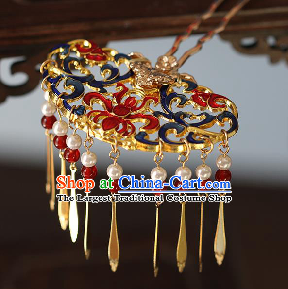 China Traditional Ming Dynasty Court Tassel Hairpin Ancient Palace Lady Cloisonne Hair Stick