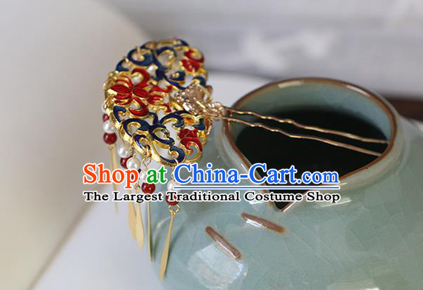 China Traditional Ming Dynasty Court Tassel Hairpin Ancient Palace Lady Cloisonne Hair Stick