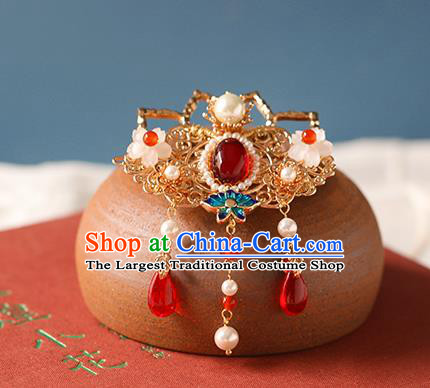 China Traditional Hanfu Tassel Hair Claw Ancient Palace Lady Golden Lotus Hair Stick