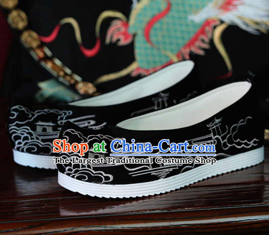 Top Black Chinese Classical Handmade Embroidered Ancient Building Hanfu Shoes