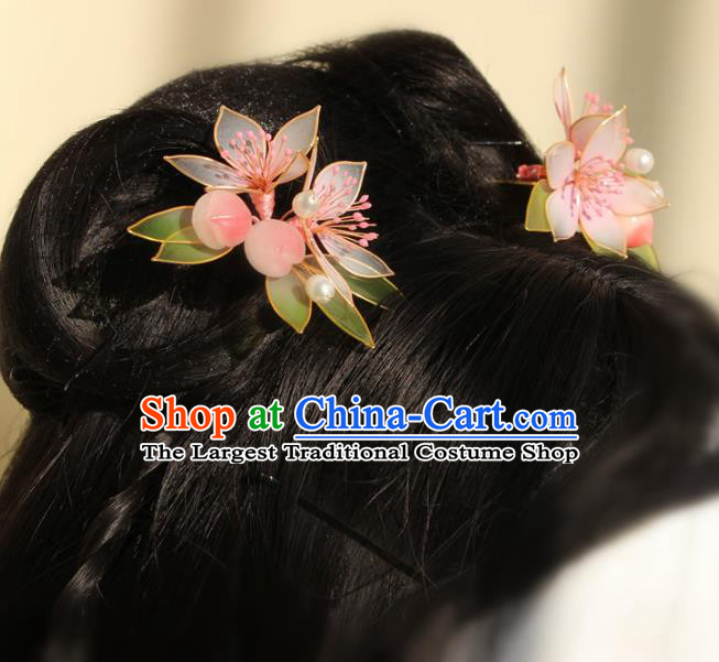 China Traditional Song Dynasty Young Lady Hair Stick Ancient Palace Princess Peach Flowers Hairpin