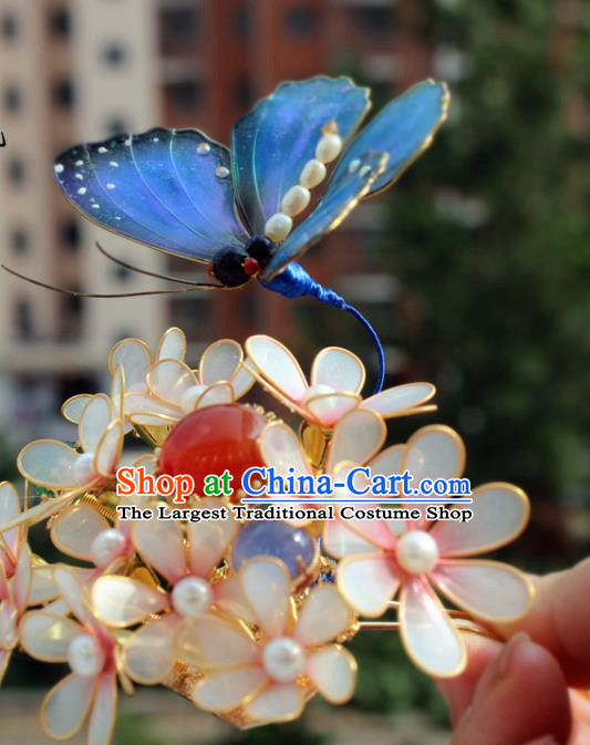 China Ancient Court Lady Hairpin Traditional Ming Dynasty Butterfly Flowers Hair Crown