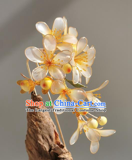 China Traditional Ming Dynasty Hairpin Handmade Ancient Palace Princess Yellow Flowers Hair Stick