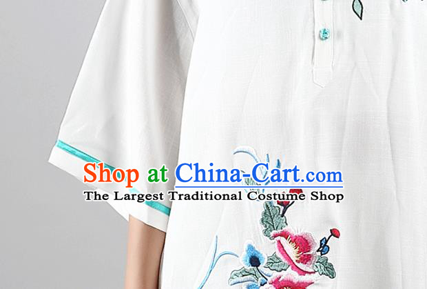 China Tai Chi Kung Fu Costumes Traditional Martial Arts Printing White Flax Uniforms
