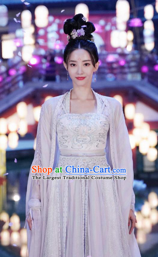 China Ancient Goddess White Hanfu Dress Traditional Television Drama My Heroic Husband Nie Yunzhu Clothing