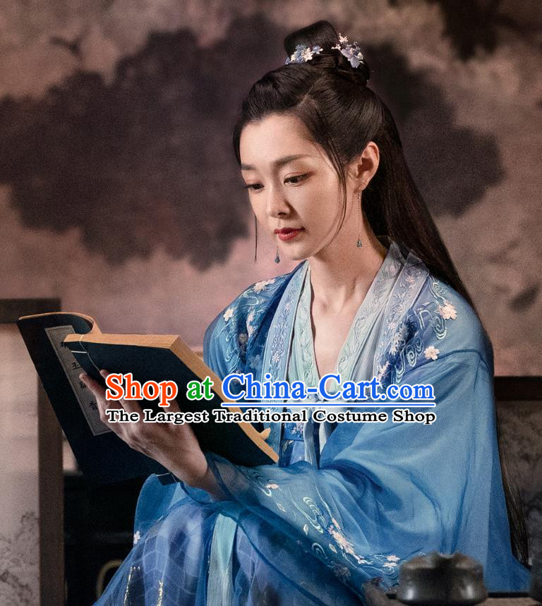 China Ancient Rich Lady Blue Hanfu Dress Traditional Television Drama My Heroic Husband Su Tan Er Song Yi Clothing