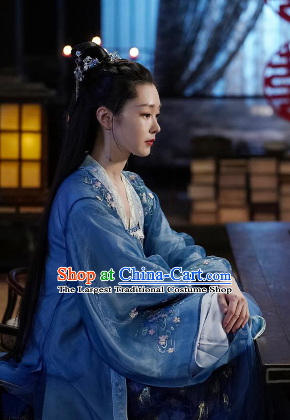 China Ancient Rich Lady Blue Hanfu Dress Traditional Television Drama My Heroic Husband Su Tan Er Song Yi Clothing