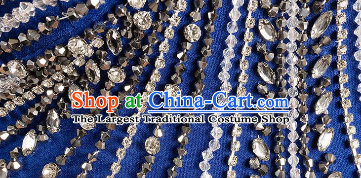 Top Grade Stage Show Embroidery Beads Royalblue Full Dress Catwalks Trailing Dress Annual Meeting Clothing