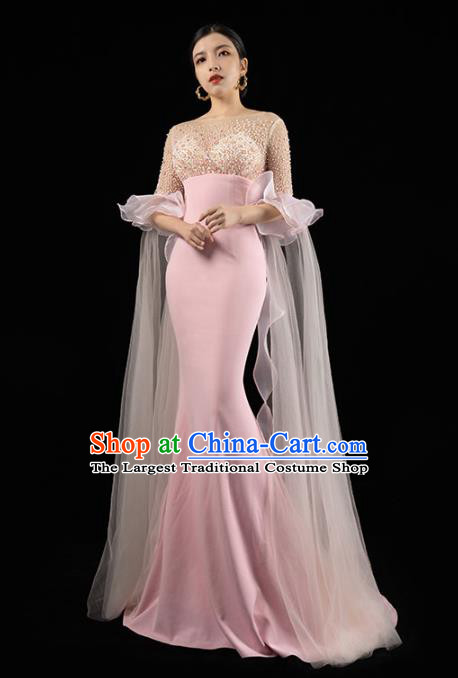 Top Grade Catwalks Compere Pink Mermaid Dress Annual Meeting Clothing Stage Show Wedding Full Dress