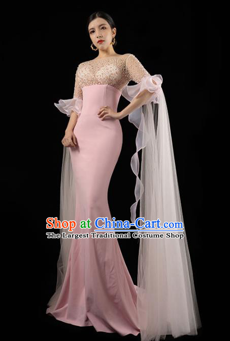 Top Grade Catwalks Compere Pink Mermaid Dress Annual Meeting Clothing Stage Show Wedding Full Dress