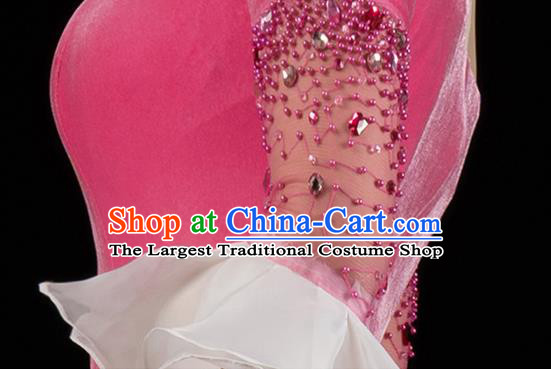 Top Grade Annual Meeting Clothing Stage Show Wedding Full Dress Catwalks Compere Rosy Velvet Trailing Dress