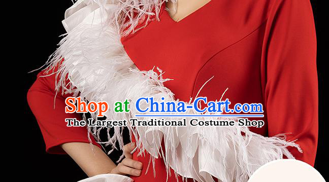 Top Grade Stage Show Wedding Full Dress Catwalks Compere Red Trailing Dress Annual Meeting Clothing