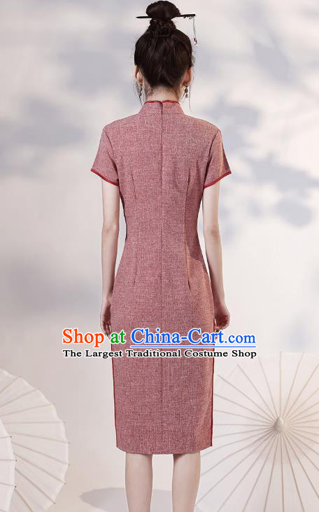 Chinese Embroidered Rust Red Cheongsam Clothing Modern Dance Short Qipao Dress