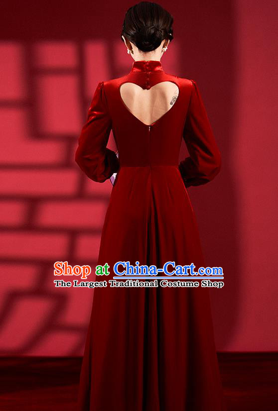 Chinese Classical Dance Red Qipao Dress Clothing Traditional Wedding Velvet Cheongsam