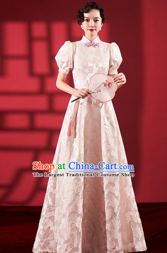 Chinese Bridesmaid Pink Qipao Dress Clothing Traditional Stage Performance Cheongsam