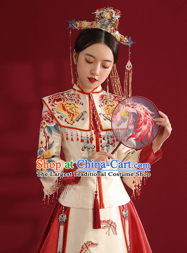 China Classical Embroidered Phoenix Peony Wedding Dress Traditional Bride Xiuhe Suit Costumes