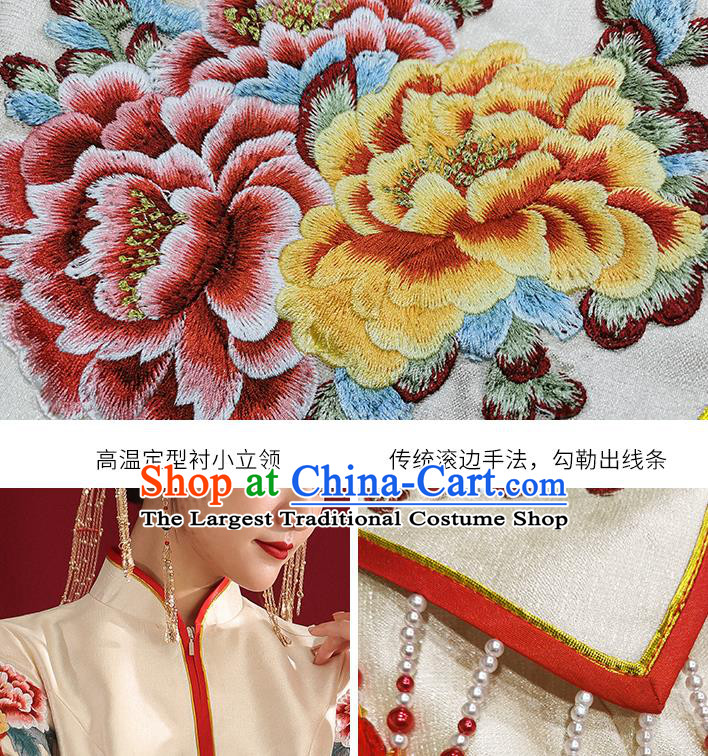 China Classical Embroidered Phoenix Peony Wedding Dress Traditional Bride Xiuhe Suit Costumes