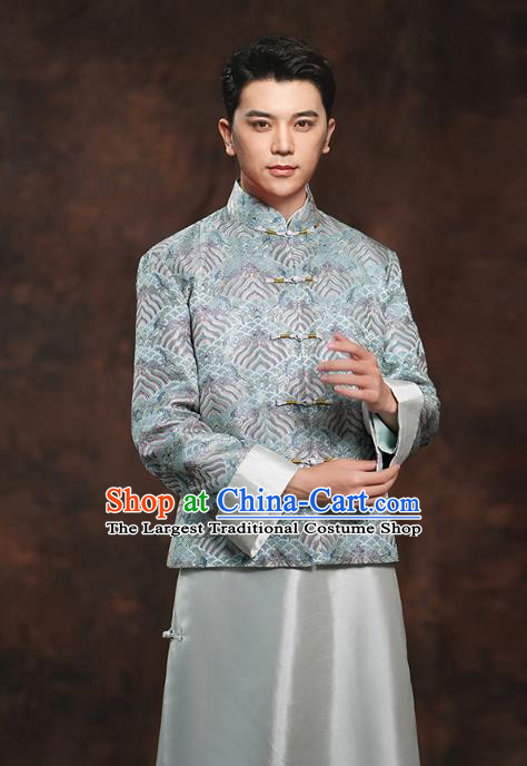 Chinese Ancient Bridegroom Clothing Traditional Wedding Costumes Blue Mandarin Jacket and Long Robe