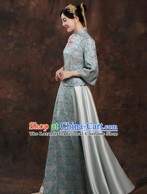 China Traditional Wedding Blue Xiuhe Suits Bride Costumes Toast Dress