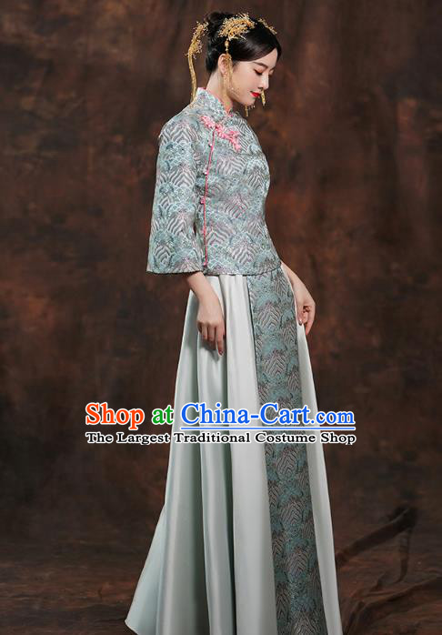 China Traditional Wedding Blue Xiuhe Suits Bride Costumes Toast Dress