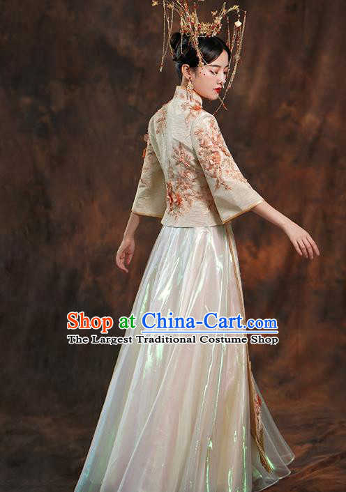 China Ancient Bride Costumes Toast Dress Traditional Wedding Champagne Xiuhe Suits
