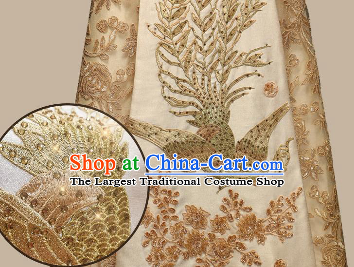 China Traditional Bride Costumes Wedding Toast Dress Classical Embroidered Phoenix Golden Xiuhe Suits
