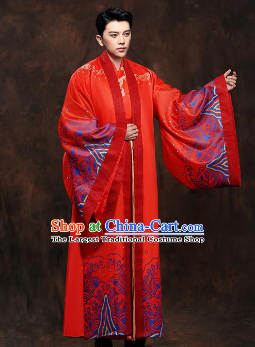 Chinese Ancient Scholar Red Clothing Traditional Han Dynasty Wedding Bridegroom Costumes