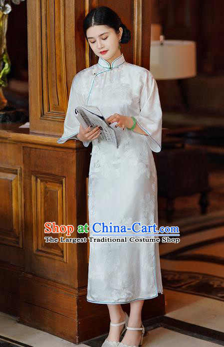 Republic of China Classical Shanghai White Silk Qipao Dress Traditional Minguo Young Lady Cheongsam
