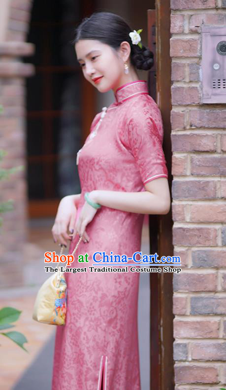 Republic of China Classical Squirrel Grape Pattern Red Silk Qipao Dress Traditional Minguo Shanghai Lady Cheongsam