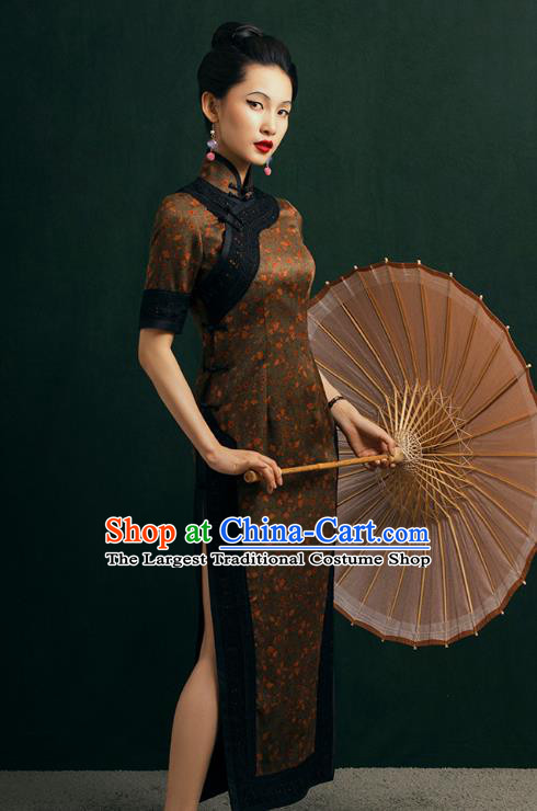 China Classical Plum Blossom Pattern Cheongsam Traditional Shanghai Gambiered Guangdong Gauze Qipao Dress