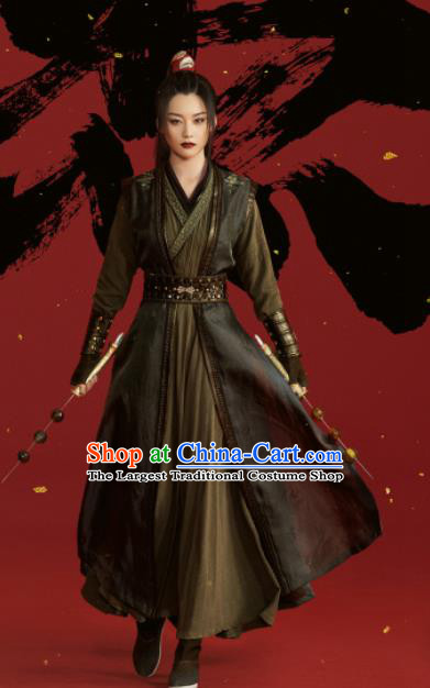 Traditional Ancient Chinese Female Assassin Clothing, Princess Agents  Chinese Southern and Northern Dynasties Swordswoman Costume and Headpiece  Complete Set
